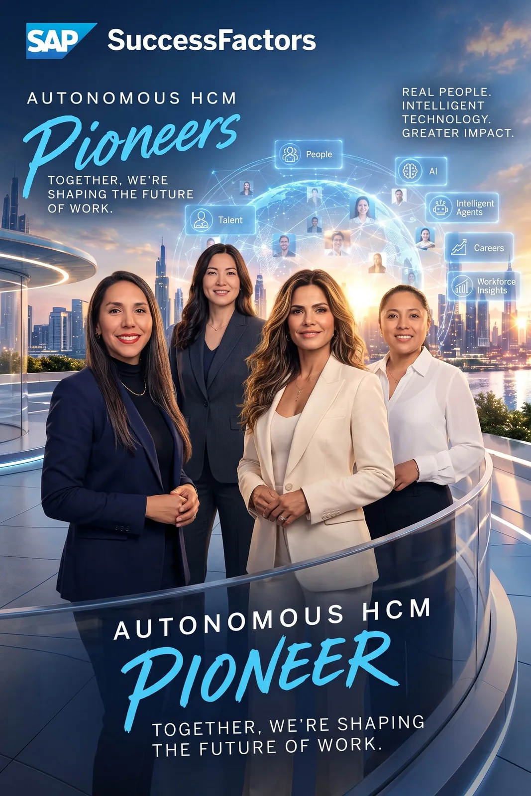 AI poster titled Autonomous HCM Pioneers with SAP SuccessFactors branding and the line Unlock the power of Autonomous HCM